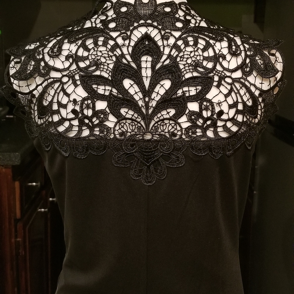 NWT Cap Sleeve Lace Neckline Evening Dress - Picture 5 of 5